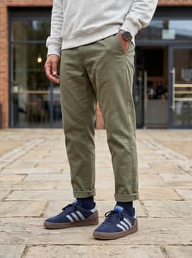 Combine with olive green tapered chinos and a heather grey sweatshirt to create a soft, earth-toned palette that complements the gum sole.