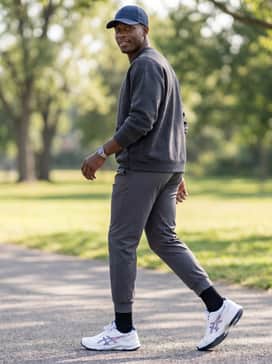 Netburner Ballistic Ff 4 – Gym-to-street transition: Black performance leggings under athletic shorts, a tech-fleece pullover in charcoal, and a matching navy baseball cap.