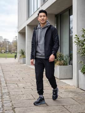 Pegasus Trail 5 Goretex – Pair with black moisture-wicking cargo joggers, a grey tech-fleece hoodie, and a lightweight waterproof shell jacket for a complete technical outdoor look.
