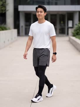 Pounce Lite Mens Shoes – High-performance running look: Pair with black compression tights under 5-inch charcoal running shorts and a fitted white moisture-wicking tech tee.