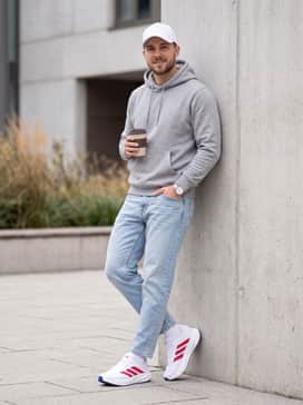 Response 2 Running Shoes – Combine with athletic-fit light-wash jeans, a grey heathered hoodie, and a matching white baseball cap for a relaxed weekend outfit.