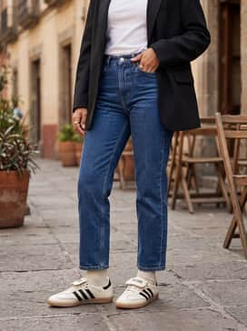 Samba Lt Shoes – Style with high-waisted straight-leg raw denim jeans, a tucked-in crisp white baby tee, and an oversized black blazer for an effortless model-off-duty vibe.