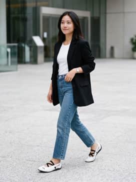 Pair these with high-waisted, straight-leg jeans, a cropped white ribbed tank top, and a lightweight oversized blazer for a sophisticated street-style look.