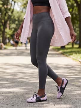 Speedcat Ballet Nova Womens Sneakers – Wear with charcoal grey high-performance leggings and a black sports bra, layering an open pale pink linen button-down shirt over the top for a relaxed, post-gym brunch vibe.