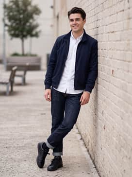 Wear with dark indigo selvage denim, a crisp white Oxford shirt, and a navy harrington jacket for a timeless weekend ensemble.