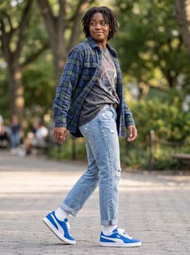 Wear with distressed light-wash denim, an oversized graphic band tee, and an unbuttoned flannel shirt for a relaxed, grunge-inspired aesthetic.