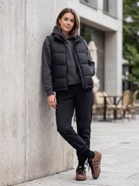 Wear with charcoal grey joggers, a black heavyweight graphic hoodie, and a quilted puffer vest for an elevated athletic streetwear vibe.