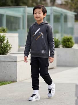 Superstar Ii X Minecraft Shoes Kids – Pair with a charcoal grey graphic hoodie featuring Minecraft elements and black cargo joggers for a cool, tech-inspired look.