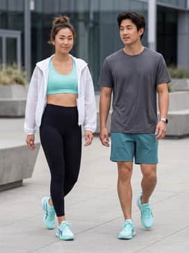 High-waisted black athletic leggings paired with a matching mint green sports bra and an oversized white mesh jacket for a cohesive gym-to-street look.
