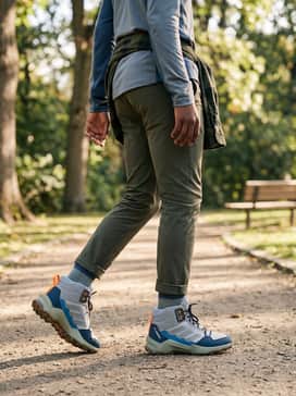 Terrex Ax4r Mid Hiking Shoes – Sturdy denim jeans rolled at the cuff to show off the mid-cut silhouette, paired with a rugged flannel shirt for a casual outdoor aesthetic.