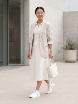 The Roger Adv Z5 – A classic white tennis skirt paired with a fitted pastel green polo shirt and a matching visor for a sophisticated court-to-brunch look.