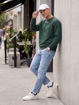 The Roger Advantage – Combine with straight-leg light wash denim, a forest green graphic sweatshirt, and a white baseball cap to highlight the shoe's subtle color accents.