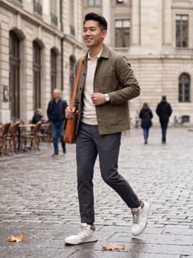 The Roger Clubhouse Mid – Pair with slim-fit charcoal chinos and a tucked-in cream merino wool polo for a sophisticated, monochromatic casual look.