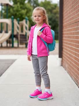 Ua Assert 11 Ac Wide – Heather grey tapered joggers paired with a bright fuchsia zip-up hoodie for a coordinated sporty look.