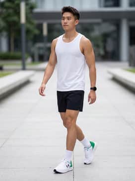 Ua Charged Pursuit 3 – Pair with black 5-inch inseam running shorts and a white moisture-wicking singlet for a streamlined, professional athletic appearance.