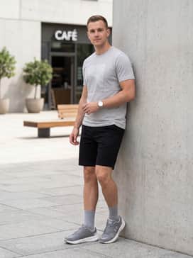 Combine with black chino shorts and a light grey graphic tee for an easy, breezy summer day look.