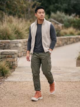 Trail Ready: Pair these with olive green ripstop cargo pants, a moisture-wicking charcoal grey base layer, and an oatmeal-colored lightweight fleece vest for maximum functionality.