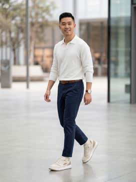 Pair with slim-fit navy chinos, a tucked-in white oxford shirt, and a brown leather belt for a polished smart-casual office ensemble.