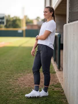 Ua Glyde Sola Pro Mt – Pre-game warm-up attire including tapered charcoal grey athletic joggers, a breathable mesh training tee, and performance crew socks to keep the focus on agility.