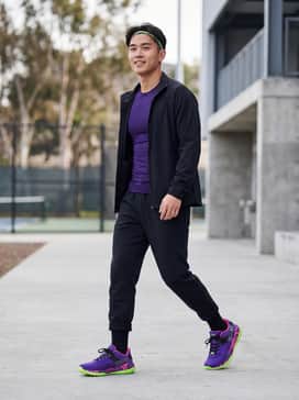 Ua Harper 10 Turf Pe Mad House – Pair with black tapered tech-fleece joggers, a moisture-wicking compression shirt in deep purple, and a lightweight neon green headband to echo the outsole vibrant hue for an integrated athletic look.