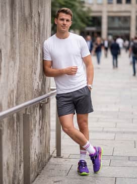 Ua Harper 10 Turf Pe Mad House – For a summer-ready sporty vibe, choose charcoal grey performance mesh shorts, a clean white racerback tank, and high-top athletic crew socks that feature a subtle pink stripe to tie back to the shoe midsole.