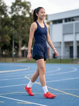 Ua Hovr Skyline High Jump – A professional track singlet in a matching red or contrasting white paired with high-compression spandex shorts for maximum aerodynamic performance during competition.