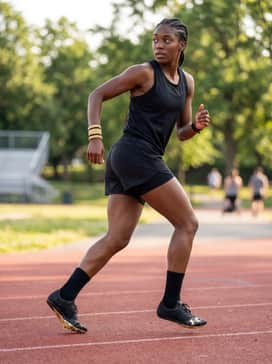 Breathable mesh performance shorts worn with a fitted, sleeveless technical tee and a matching gold-trimmed sweatband for an elite athletic aesthetic.