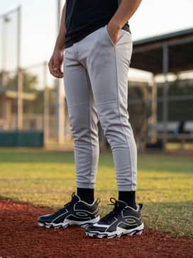 Ua Leadoff Icon Mid – A practice-ready ensemble consisting of grey tapered baseball training pants, a black compression base layer, and a sleeveless team hoodie.