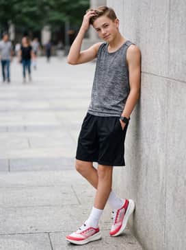Combine with mesh basketball shorts and a moisture-wicking grey performance tank top for an effortless athletic vibe.