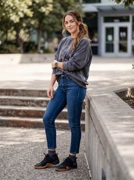 Match with dark-wash slim jeans and a tucked-in oversized graphic sweatshirt for a comfortable and edgy street-ready ensemble.