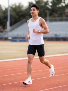 Ua Shakedown Elite 3 – A coordinated team-color racing singlet paired with high-compression shorts and thin, moisture-wicking ankle socks for a race-ready look.