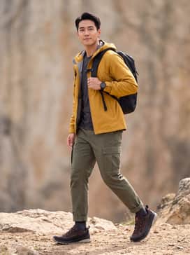 Mountain Ready: Combine with olive green ripstop cargo pants, a sweat-wicking base layer in charcoal, and a mustard yellow rain shell for visibility and performance on the trails.