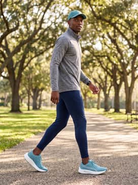 Velocity Nitro 4 Mens Road Running Shoes – Wear with navy blue athletic leggings, a grey melange long-sleeve quarter-zip pullover, and a matching teal running cap for a functional and stylish outdoor workout ensemble.