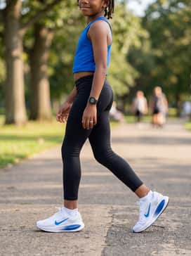 Wear with black athletic leggings and a vibrant blue tank top to create a streamlined, sporty aesthetic for practice or gym sessions.