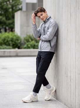 Style with black technical cargo pants and a silver-accented windbreaker to lean into the shoe's futuristic, layered design.