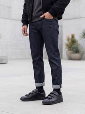 Y3 Stan Smith Hookandloop Shoes – Style with dark-wash raw denim jeans, a heavy-weight grey hoodie, and a black bomber jacket to lean into a premium urban streetwear aesthetic.