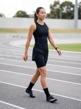 Zoom Rival Sprint – A black moisture-wicking compression top paired with matching high-performance running shorts and sleek crew-length athletic socks.